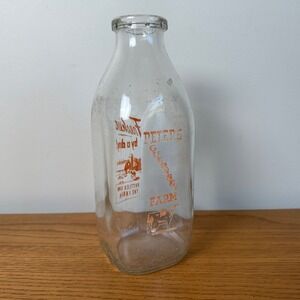 Vintage Peters Guernsey Farm‎ One Quart Duraglas Milk Bottle Orange Pyroglaze